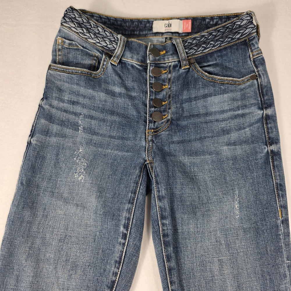 Cabi Style 5694 Mia Button Fly Skinny Jeans Medium Wash Stretch Denim Size 0